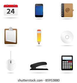 A set of office icons isolated on white.