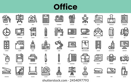 Set of office icons. Linear style icon bundle. Vector Illustration