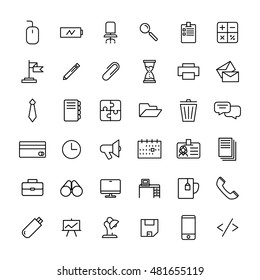 Set of office icons in modern thin line style. High quality black outline business symbols for web site design and mobile apps. Simple linear office pictograms on a white background.