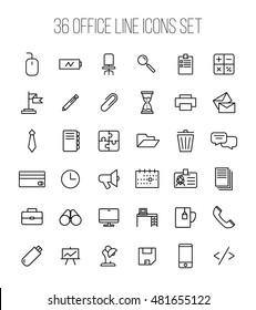 Set of office icons in modern thin line style. High quality black outline business symbols for web site design and mobile apps. Simple linear office pictograms on a white background.
