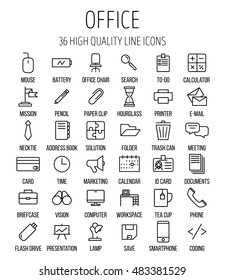 Set of office icons in modern thin line style. High quality black outline business symbols for web site design and mobile apps. Simple linear office pictograms on a white background.