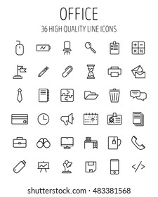 Set of office icons in modern thin line style. High quality black outline business symbols for web site design and mobile apps. Simple linear office pictograms on a white background.