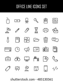 Set of office icons in modern thin line style. High quality black outline business symbols for web site design and mobile apps. Simple linear office pictograms on a white background.