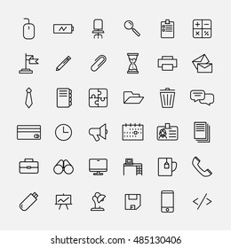 Set of office icons in modern thin line style. High quality black outline business symbols for web site design and mobile apps. Simple linear office pictograms on a white background.