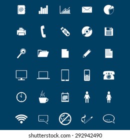 Set of office icons on blue background