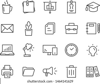 set of office icons, paper, document, laptop, computer, workplace, desk