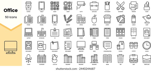 Set of office icons. Simple line art style icons pack. Vector illustration