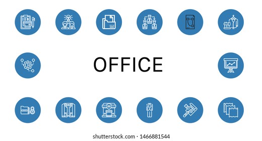 Set of office icons such as Invoice, Team, Curriculum, Manage, Plan, Suit, Folder, Police station, Tuxedo, Draft, Paper, Grouping, Staff , office