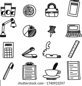 A Set of office icons suitable for business and industrial content with doodle cartoon style