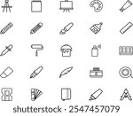 Set of office icons and tools, stationery which includes paper, pens, pencils, envelopes, paint, office supplies. Writing utensils icons, office tools, school supplies set, office icons