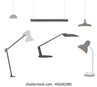Set of office lighting. Flat design. Vector illustration isolated on white