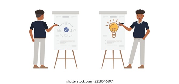 Set of office man character vector design. Presentation in various action. People working in office planning, thinking and economic analysis. Businessman on isolated white background illustration.