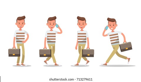 Set of office man worker character vector design.