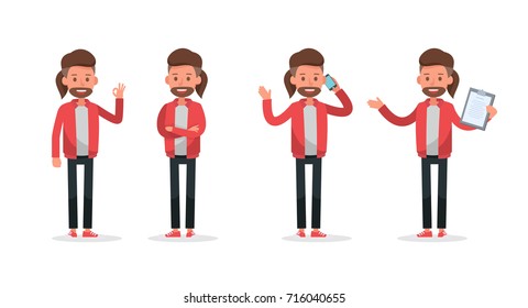 Set of office man worker character vector design.