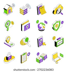 Conjunto de iconos isométricos de oficina y administración