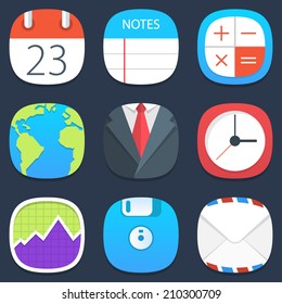 Set of office mobile icons in flat design