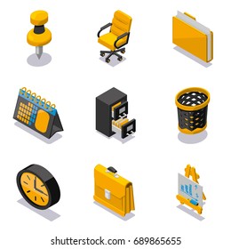 Set of office objects isometric icons