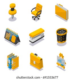 Set of office objects isometric icons