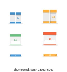 Set of office paper of different formats isolated on white background. Flat style, vector illustration.v