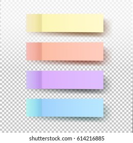 Set of office paper sheets or sticky stickers with shadow isolated on a transparent background. Vector colorful notes for your design