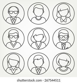 Set Of Office People Icons In Mono Line Style.