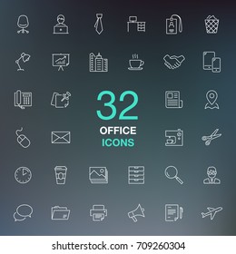 Set of office related vector icons. Business, workplace, office building.
