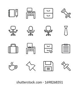 Conjunto de iconos de línea vectorial relacionados con la oficina. Paquete de símbolos lineales Premium. Ilustración vectorial aislada en un fondo blanco. Símbolos web para sitios web y aplicaciones móviles. Diseño moderno. 
