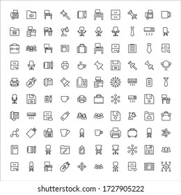 Conjunto de iconos de línea vectorial relacionados con la oficina. Paquete de símbolos lineales premium. Ilustración vectorial aislada en un fondo blanco. Símbolos web para sitios web y aplicaciones móviles. Diseño de moda. 