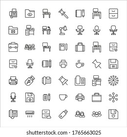 Conjunto de iconos de línea vectorial relacionados con la oficina. Paquete de símbolos lineales premium. Ilustración vectorial aislada en un fondo blanco. Símbolos web para sitios web y aplicaciones móviles. Diseño de moda. 