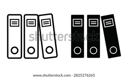 Set of office ring binder icons for document storage, archive management, and business organization.