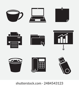 set of office room icons good for symbol, logo, element design,  silhouette design