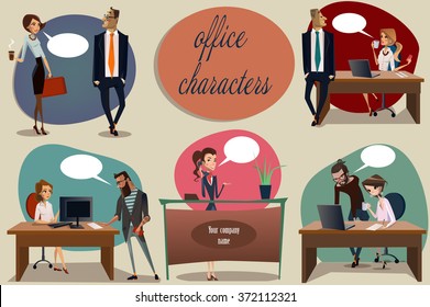 set with office scene of women and men 