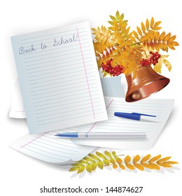 Set of office and school accessories on the white background. Vector illustration