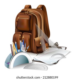 Set of office and school accessories on the white background. Vector illustration