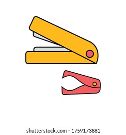 set of office and school supplies, stapler and staple remover, color vector illustration