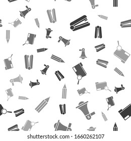 Set Office stapler, Megaphone, Search concept with folder and Pencil on seamless pattern. Vector