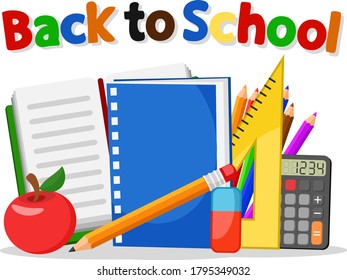 A set of office supplies. Back to school