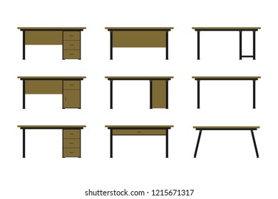 Set of Office tables,front and back views,workplace template isolated om white background,flat vector illustration