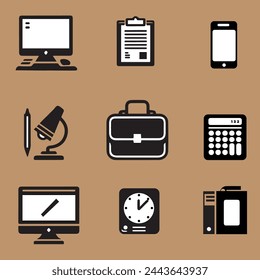Set of office tool icons in flat cartoon design