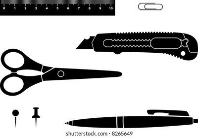 Set of office tools. A contour. A vector illustration.