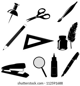 Set of office tools icons on white background, vector illustration