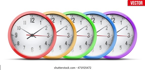 Set of Office Wall Clock for business and financial design. Symbol of time. Editable Vector illustration Isolated on white background.