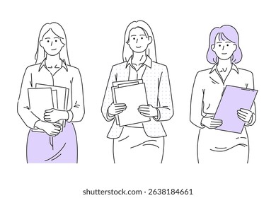 set of office women pose facing forward
