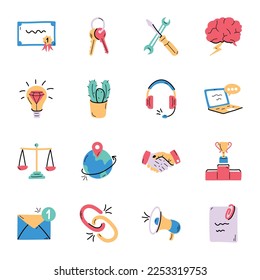 Juego de iconos dibujados por la mano de trabajo de Office 

