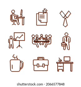 Set of office work icons. Flat business pictograms for web. Line stroke. Simple workers symbol isolated on white background. Outline vector eps10