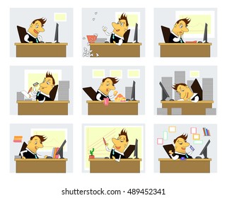 set of office worker in different situations