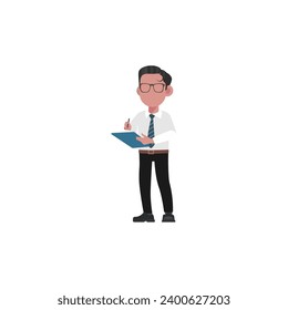 set of office worker poses in white coats and black trousers office