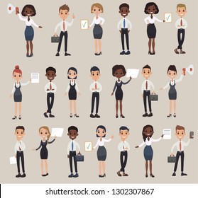 Set office workers. Business people. Vector illustration in cartoon style. Man and Woman