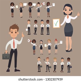 Set office workers. Business people. Vector illustration in cartoon style. Man and Woman