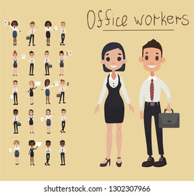 Set office workers. Business people. Vector illustration in cartoon style. Man and Woman